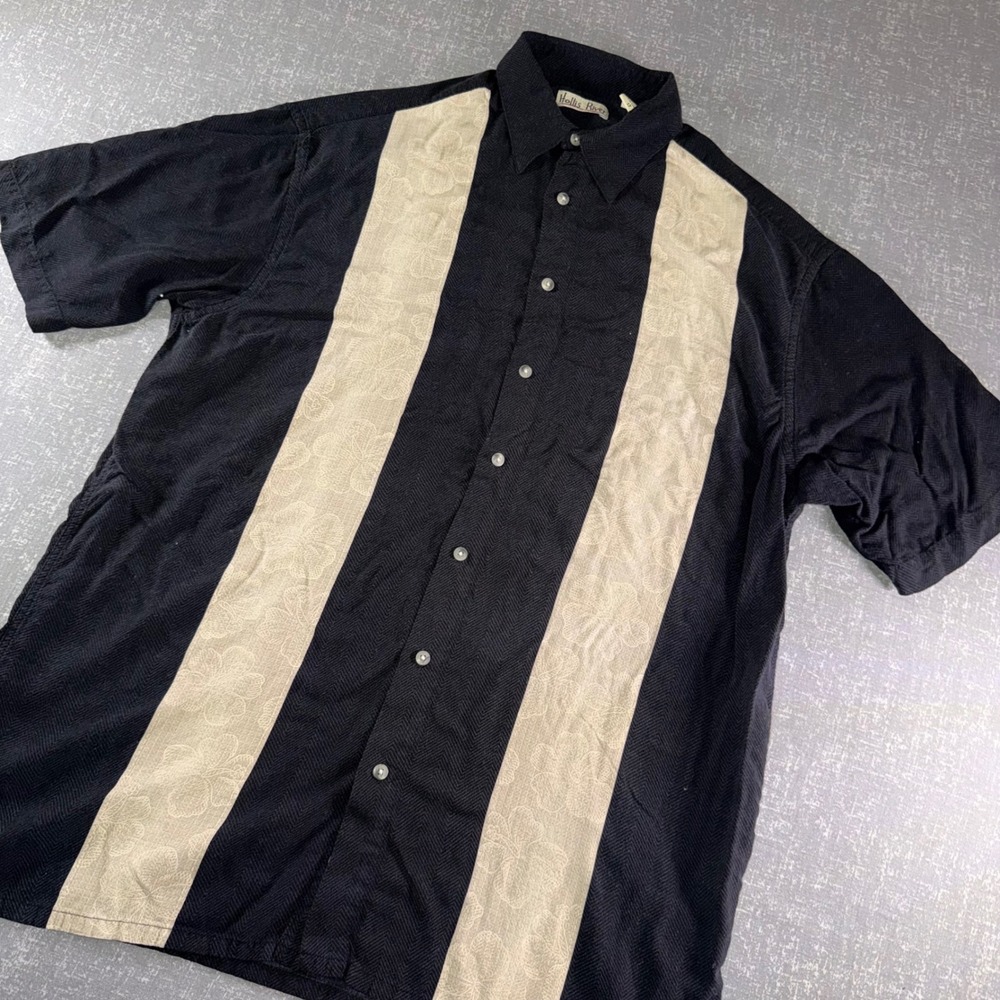 Hollis River Mens LT Black Floral Panel Rayon Button Down Shirt Charlie Sheen